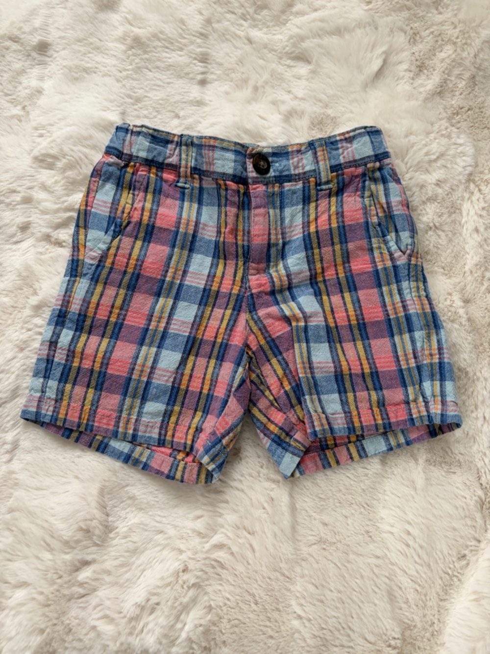 Janie and Jack Plaid Cotton Shorts in Pink & Blue